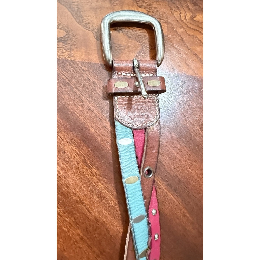 Fossil Multicolor Leather Belt Studded Scallop Western Boho Womens - Picture 6 of 9
